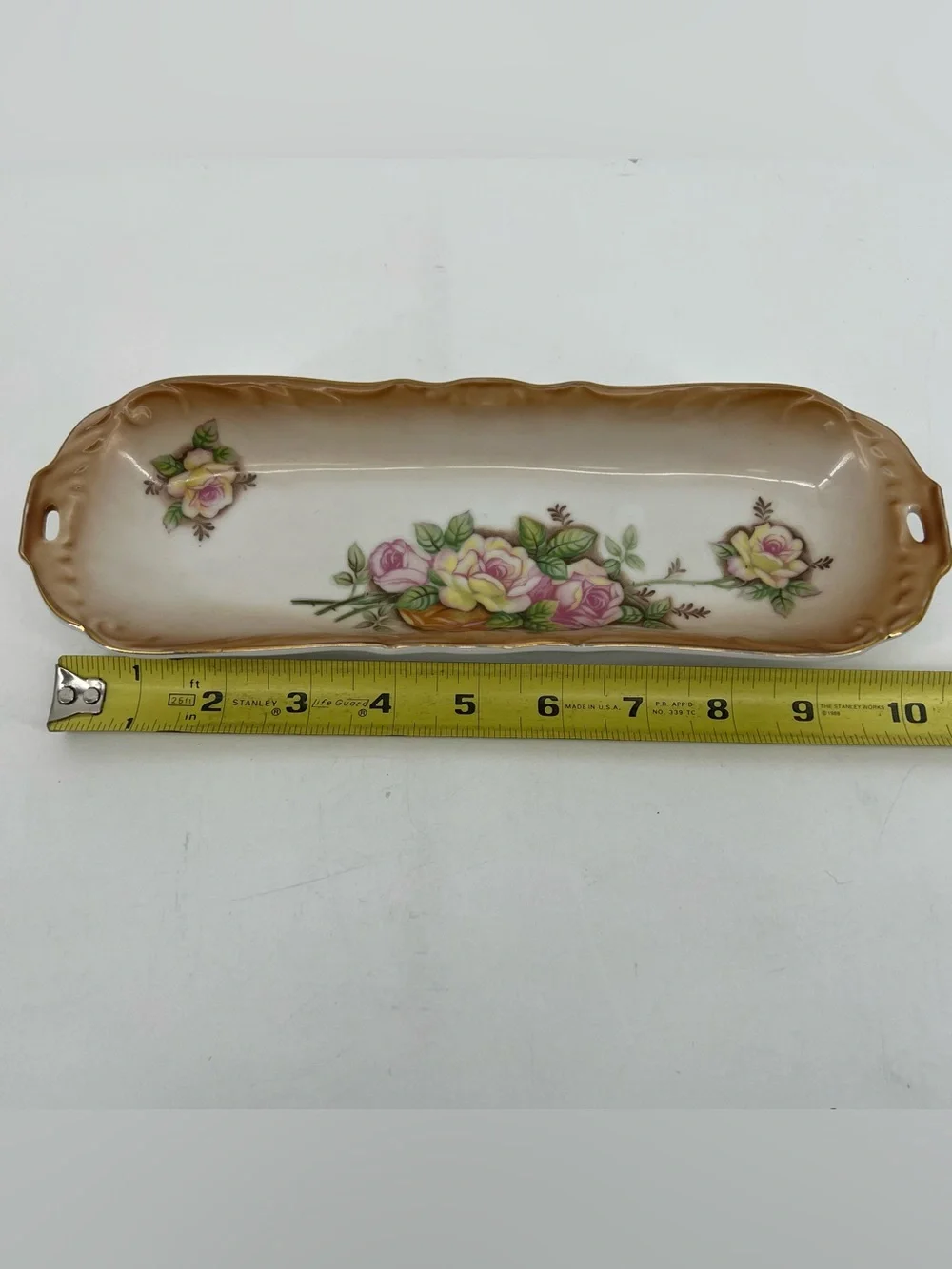 Ucagco Ceramics Japan Floral Trinket Tray 10” X 3” Skinny Slim Jewelry Dish